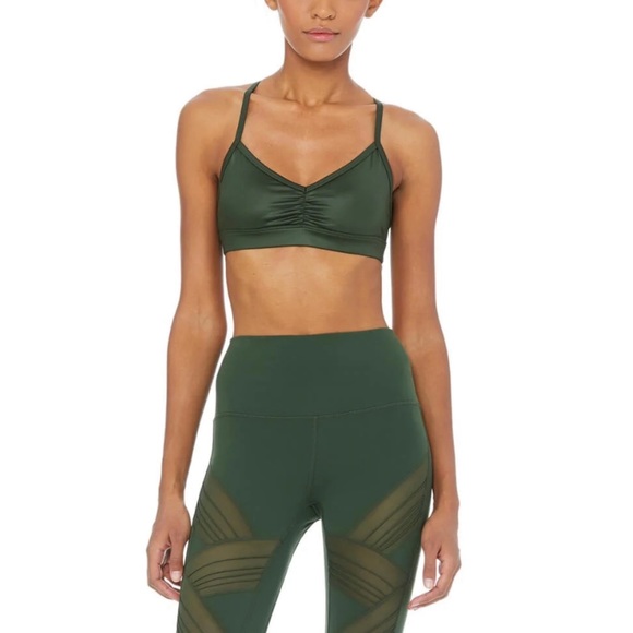 Alo Yoga Sunny Strappy Bra Sz L In Hunter Glossy Green - Picture 1 of 9